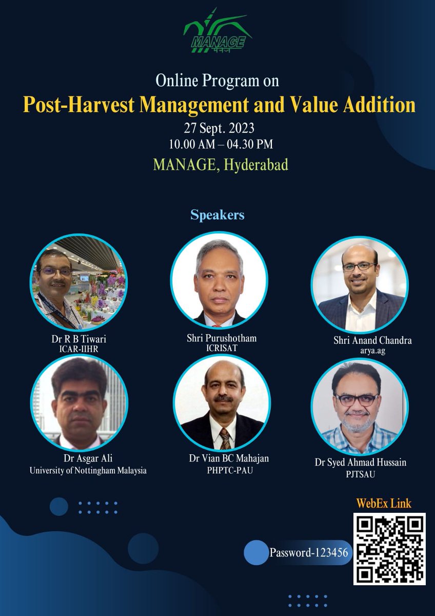 MANAGEPrograms's tweet photo. Need to upskill? Join our 1 day training program on #PostharvestManagement &amp; #ValueAddition on 27 Sept 2023. 
#postharvest #valueaddition #foodprocessing #agrimarketin #MANAGEites#MANAGEites @AgriGoI @MediaCellMANAGE @chandraagri @SecyAgriGoI @Sampraveen0406 https://t.co/TO4XnZbGxe