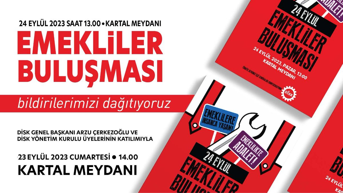 #EmeklilikteİnsancaYaşamEmeklilikteAdalet için Kartal buluşmamızın bir gün öncesinde son bildiri dağıtımımızı, 23 Eylül Cumartesi günü saat 14'te Kartal Meydanı'nda gerçekleştiriyoruz