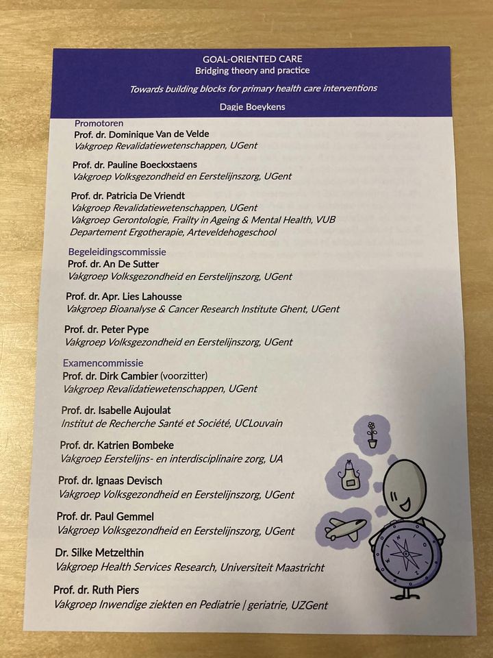 Succesvolle doctoraatsverdediging @Reva_UGent ism Vkgr Volksgezondheid en Eerstelijnszorg rond 'Goal Oriented Care'. @ugent_fge 👏👏👏 Dr Dagje Boeykens 🎓en promotoren (Prof D.Van de Velde/P De Vriendt/P.Boeckxstaens) & begeleidingscommissie Met dank aan de jury.