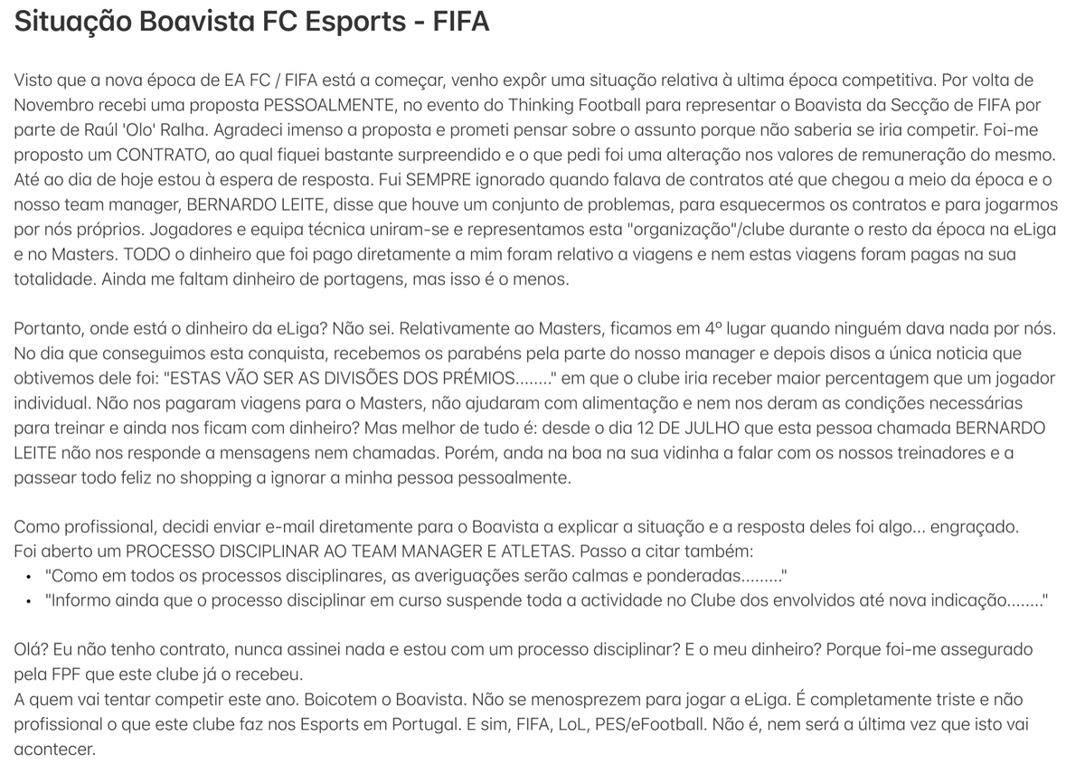 Isto é a podridão dos Esports em Portugal. Peço ajuda a divulgarem isto para que chegue ao maior número de pessoas e se consiga fazer alguma coisa.

<a href="/boavistaoficial/">Boavista FC</a> <a href="/boavistaesports/">Boavista FC - Esports</a> @FPFeFootball @DiogoValada <a href="/phoenix3687/">Tiago3687</a> <a href="/bragafut/">Tiago Ribeiro</a> <a href="/B10_Joker/">Bruno Duarte</a> <a href="/barboza12_/">Pedro Barbosa</a>