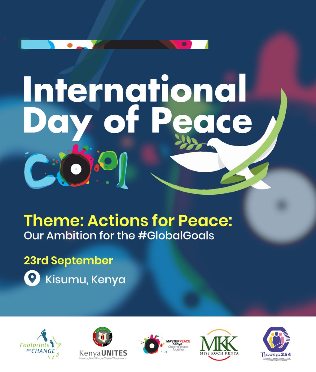 footprints4c's tweet photo. Celebrating International Day of Peace 2023 π Join us in Kisumu as we foster a culture of peace, unity, and positive change as we work towards the #GlobalGoals. Together, we can make the world a better place for all. #IDP2023 #ChangingGenerations #COOLeaders https://t.co/kOlAk5Wpcl