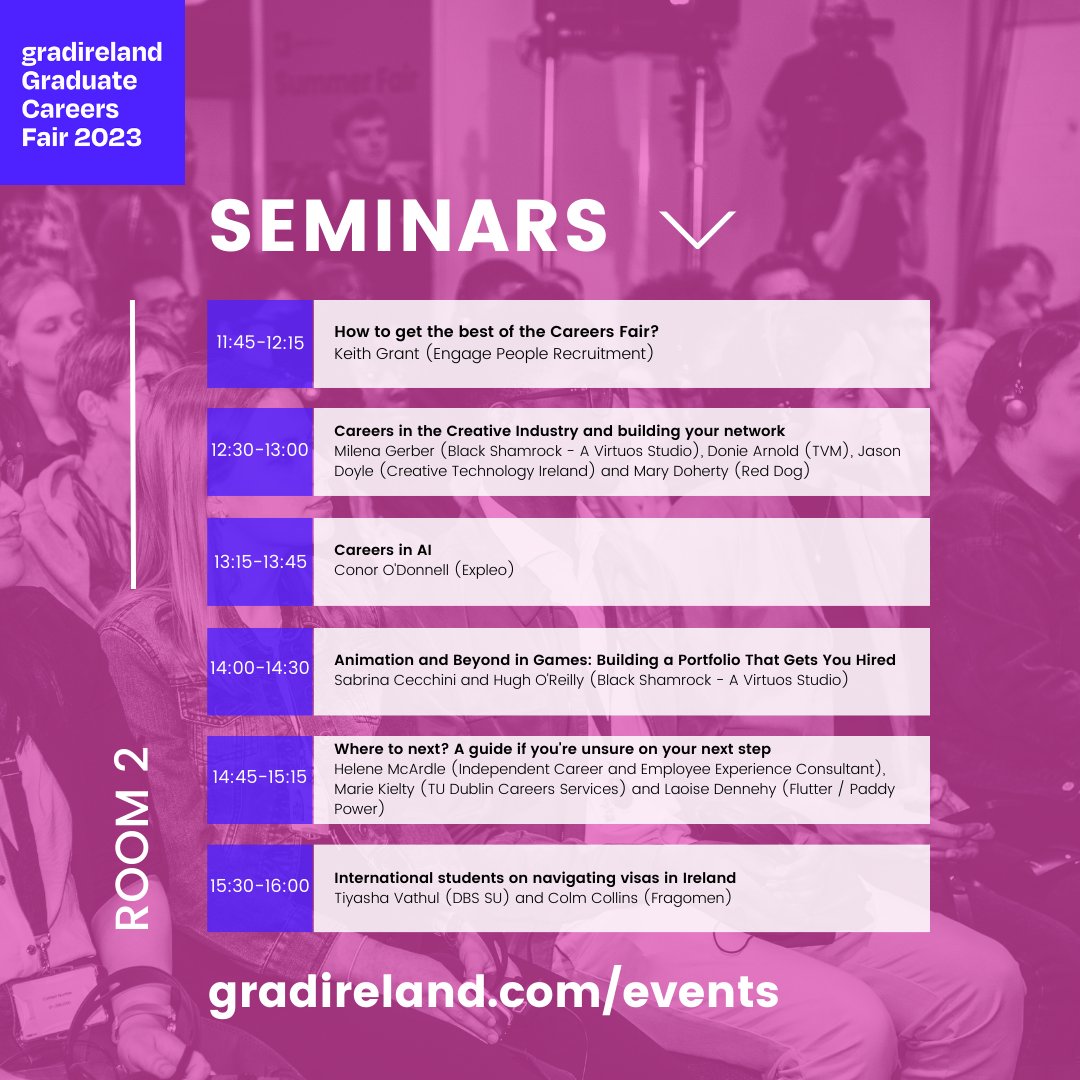 DCU_Careers's tweet photo. 📷 DCU students

Get your free tickets for the #gradfair23 taking place at the RDS in Dublin next week. Check out some of the seminars taking place.

Wednesday 27th of September. 
👉https://t.co/NqXjnS8400 https://t.co/ZDnN4Ae37E