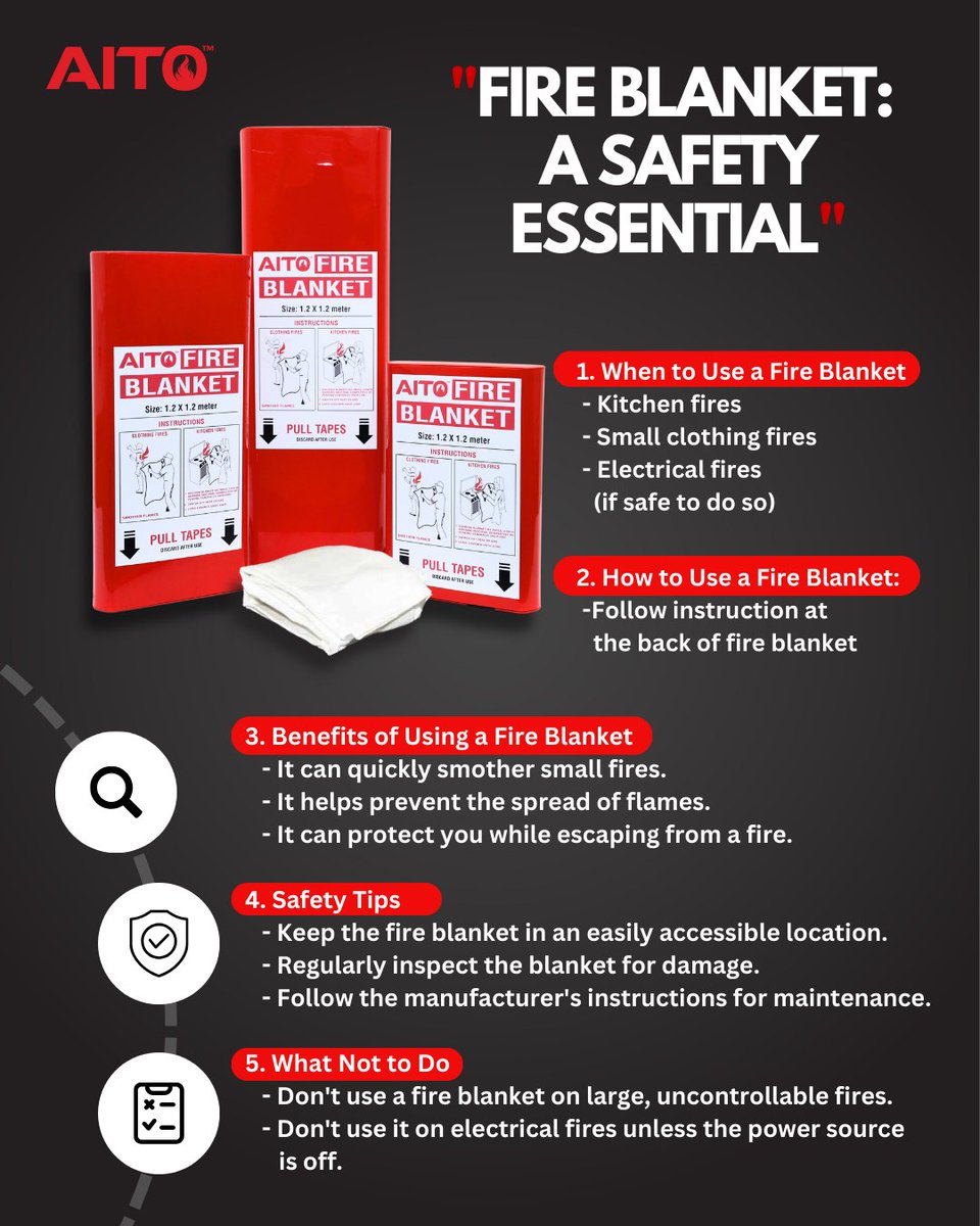AitoFirework's tweet photo. Fire Blanket: A Safety Essential

#firesafety #firesafetymalaysia #firesystemsupply #firesystem #firedoorsafety #aito #aitofirework https://t.co/2JZ6PyayIi