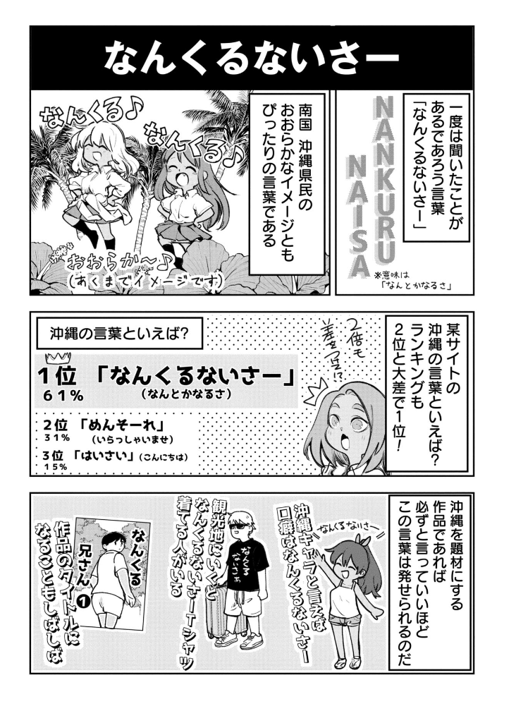 アニメなどの沖縄県民キャラが「なんくるないさー」言いまくってるのはフィクションです!という漫画(1/2) 
