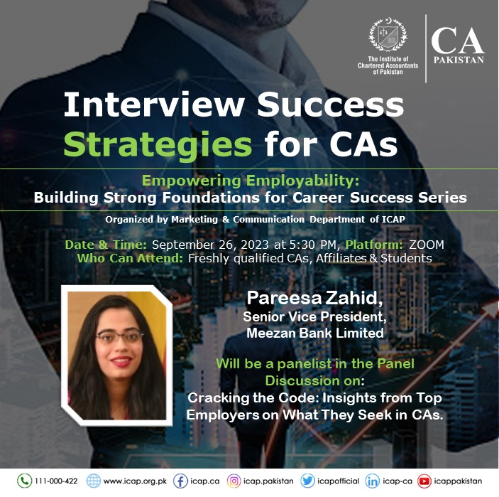 icapofficial's tweet photo. Meet 𝐌𝐬. Pareesa Zahid, Senior Vice President atMeezan Bank Limited, who will be the panelist on 'Cracking the Code: What Employers Seek in CAs' and 'The Art of Impactful Interview Stories.' Don't miss this opportunity to learn from a seasoned HR professional. 💼
#ICAP #CAPak https://t.co/dqfn9AMHez