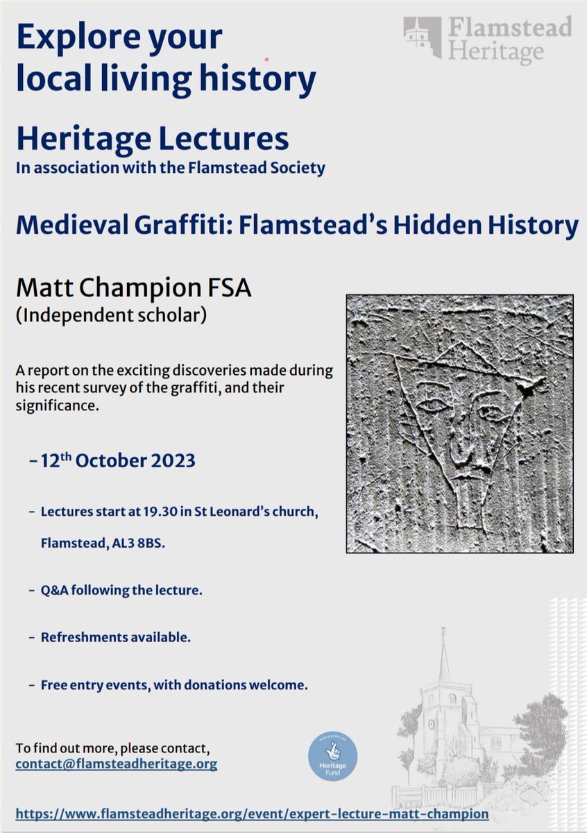 Coming Soon….. an opportunity to find out about the ancient graffiti in St Leonard’s church in Flamstead. Could the marks be linked to witchcraft? What can they tell us about our ancestors in the village since Medieval times?  #history#archaeology#graffiti#flamstead#herts