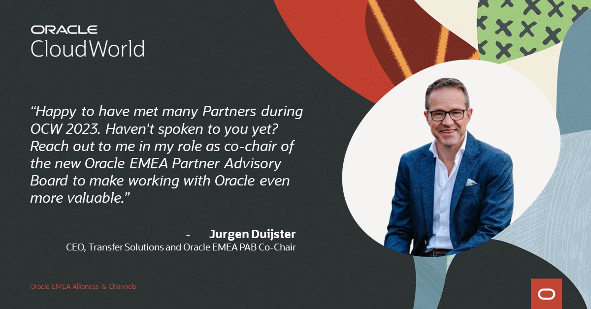 Oracle @CloudWorld 2023 was also a great opportunity for our #emeapartners to meet. Jurgen Duijster from @Transfer_ICT is the Oracle EMEA Partner Advisory Board Co-Chair and here is what he says about the #PAB: