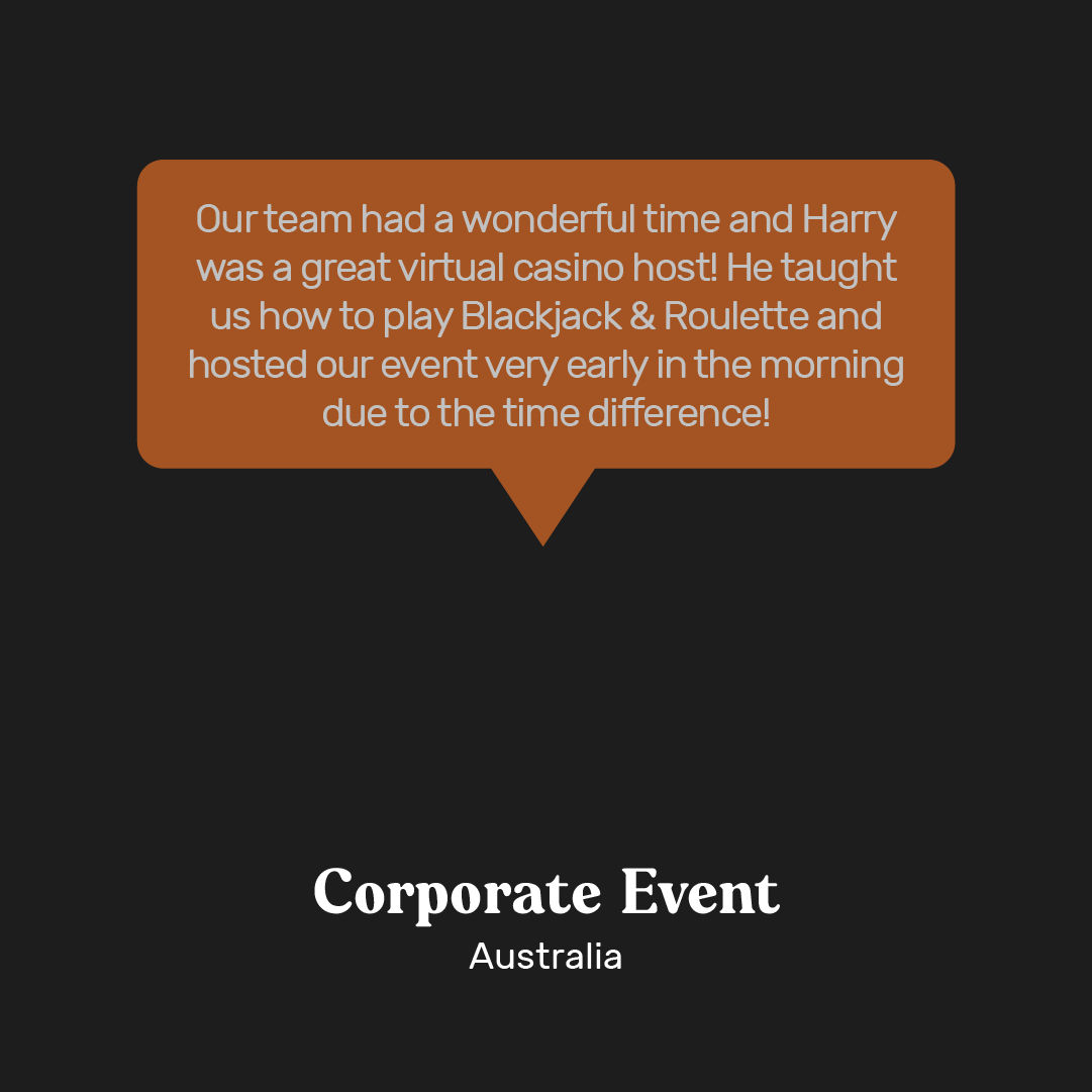 wehostglobal's tweet photo. Harry thoroughly enjoyed hosting your virtual casino experience and big thank you for the review! 🌟

Always great to connect corporate companies and employees based in Australia! 🇦🇺 

#Virtual #VirtualEvents #GlobalEntertainmentz https://t.co/FolHCpa7A8