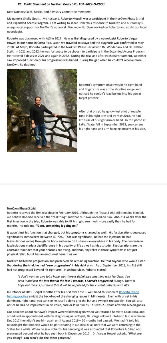 Tal_Gazanda's tweet image. &quot;I still struggle with understanding how we can allow people to die when they had documented evidence that a drug was helping them&quot;.
Shelly Goettl, Roberto&apos;s wife. Roberto received #NurOwn 100% as an EAP participant.

#NurOwnWorks #NurOwnNow #ALS

@US_FDA @FDACBER @DrCaliff_FDA