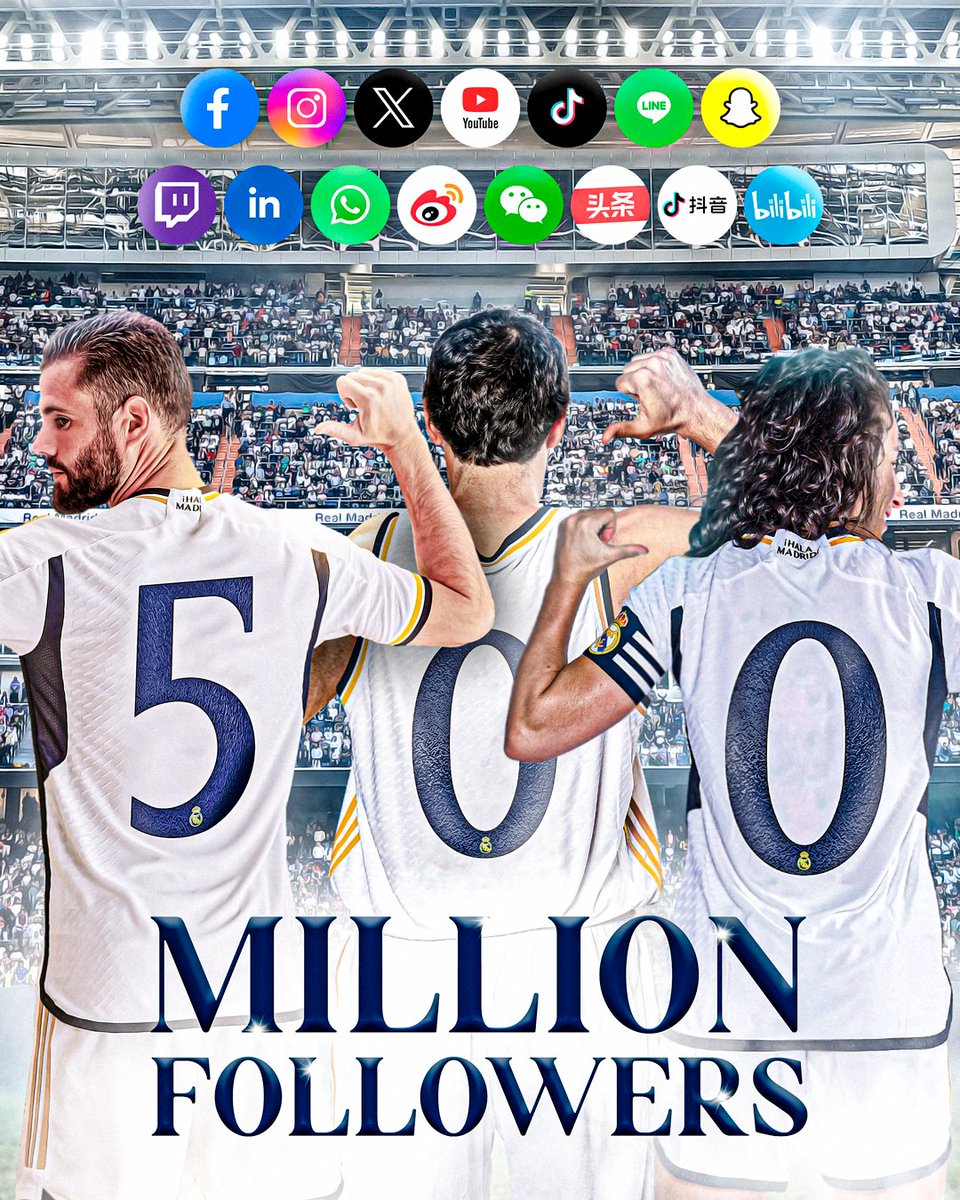 🙏 شكرا لكم #مدريدستاس! 🙏
🔝📈 بفضلكم، نحن أول منظمة رياضية تكسر حاجز الـ 500 مليون متابع على وسائل التواصل الاجتماعي!