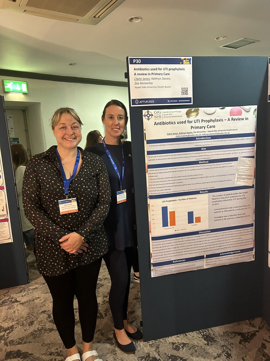 Good luck to Kathryn Davies and Claire Jones with their poster representing @HywelDdaHB #makinganimpact #APTUK2023 #Conference #PharmacyTechnicians @Brown_ie_Chris @StuartRees6 @owainsion