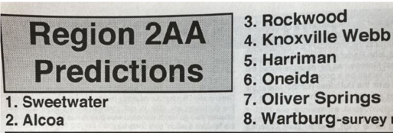 This season we take a look back at 30 years ago. The 1993 Oneida Indians were 5-0. The Indians come off of a bye and face a winless Oliver Springs Bobcat team that was picked to finish 7th in the region during preseason.