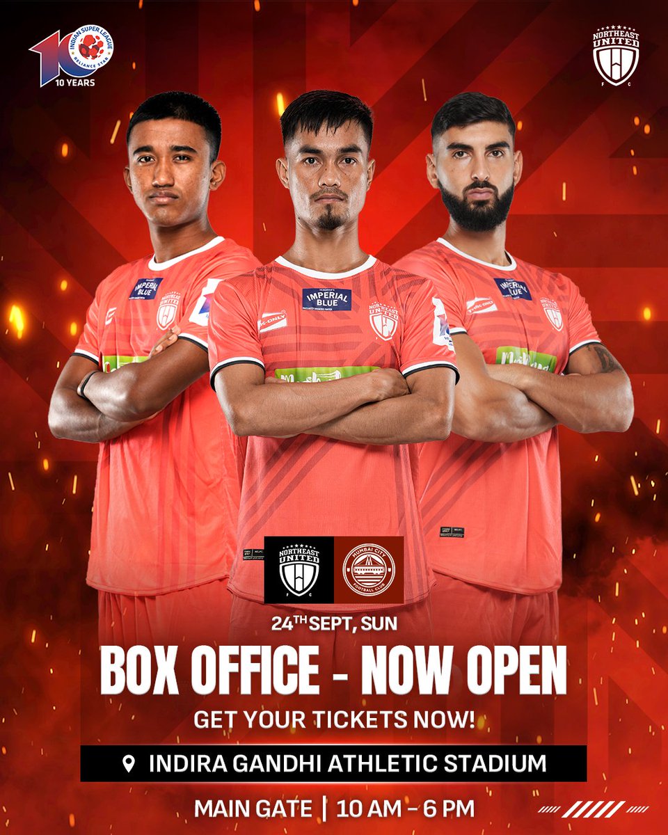 Our #ISL10 season begins this 𝐒𝐔𝐍𝐃𝐀𝐘 💪 BOX OFFICE is now OPEN. Get your tickets now 🎟️ Also available here 👉 tinyurl.com/ypurv4bn #NEUMCFC #NEUFC #StrongerAsOne #8States1United #ISL #ISLonJioCinema #ISLonSports18