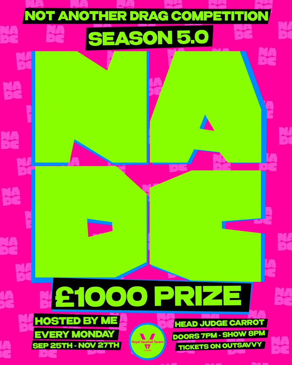 NADC Season 5.0 begins on Monday (25th), hosted by @me_thedragqueen, and this season’s head judge is @CarrotDrag. Who will follow in the footsteps of past champions Wet Mess, Bi-Curious George, Sweet Fa and Pip Dream? Join us to find out! 🎟 outsavvy.com/event/16104/no…