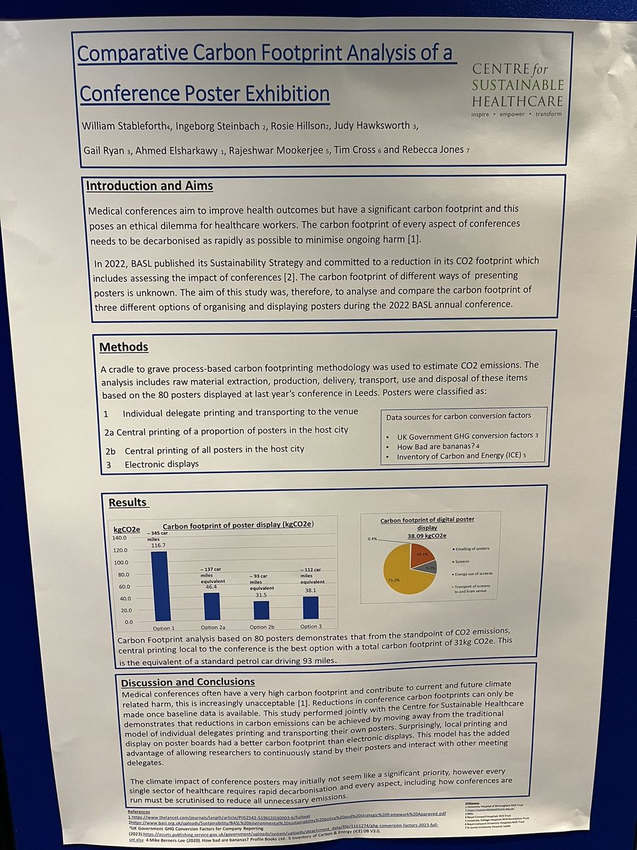 Posters are a great way to share research and learning at medical conferences but…

What is the carbon footprint of a conference poster display? 

How can posters be most sustainable? 

#BASL2023