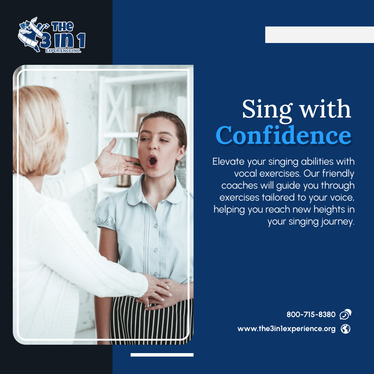 The3in1ExpInc's tweet image. Strengthen your voice, find your range, and sing with confidence. Elevate your vocal game today! Call us to learn more. 

#BellflowerCA #VocalExercise #PerformingArts #Confidence