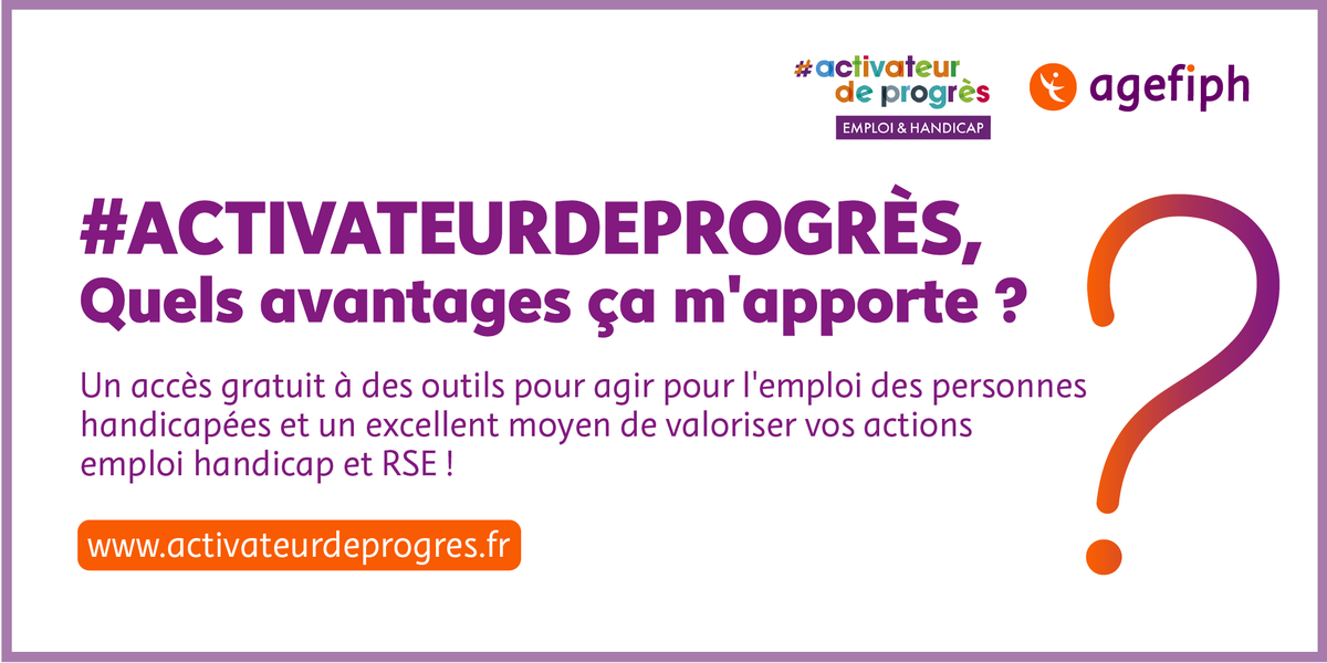 En rejoignant la communauté #activateurdeprogrès, vous avez accès gratuitement à des outils pour agir pour l'emploi des personnes handicapées. C'est aussi un excellent moyen de valoriser vos actions emploi handicap et RSE. Alors, vous êtes prêts ? 😉 bit.ly/3R75VEz