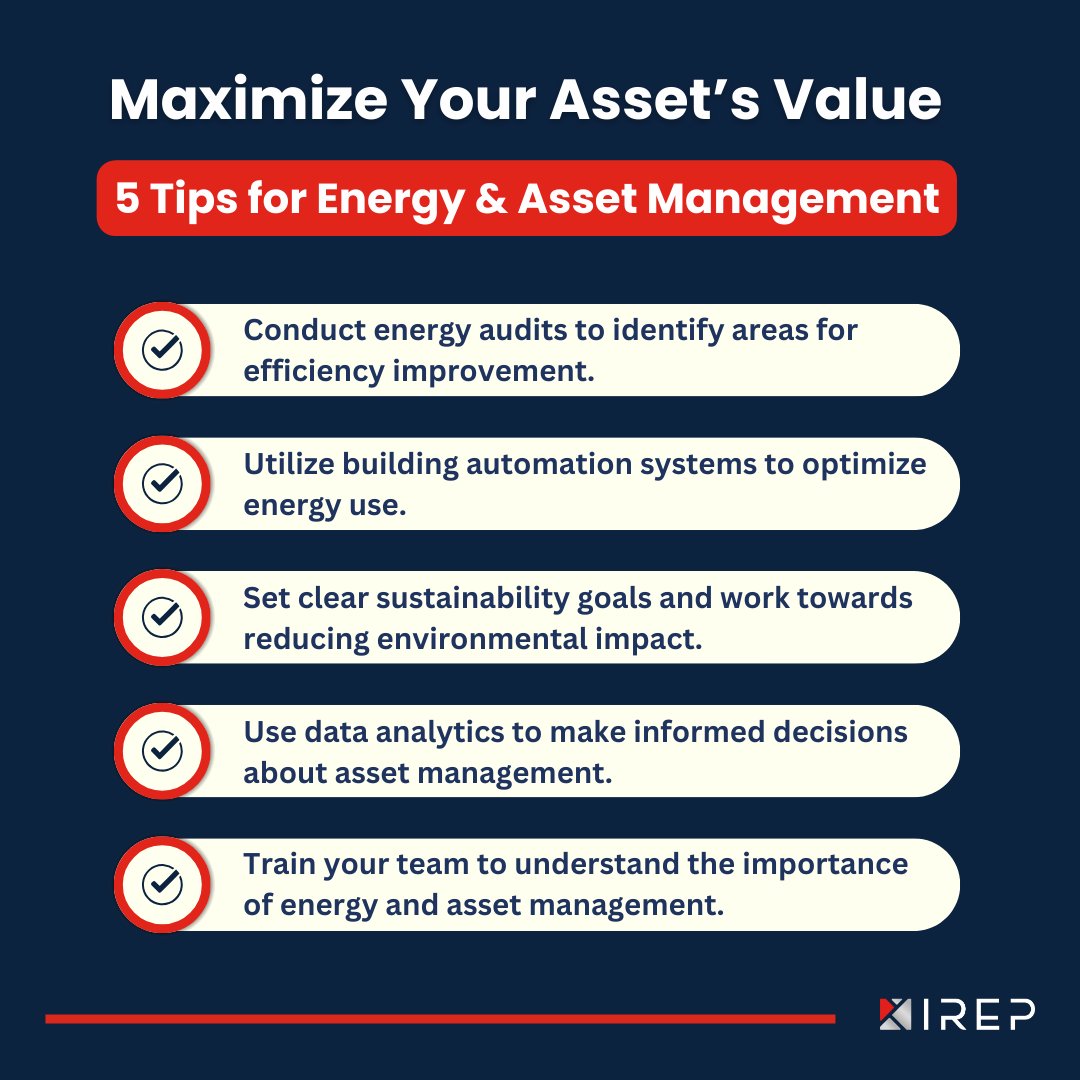 irepartners's tweet photo. Maximize your asset's worth with our 5 Tips checklist!

From energy audits to sustainability, we've got the solutions. 

Explore the IREP advantage today!
https://t.co/F86PGpcSuu

#assetmanagement #energyefficiency #sustainability #IREP #costsavings #energymanagement #cop28 https://t.co/YDlfp1xTjd
