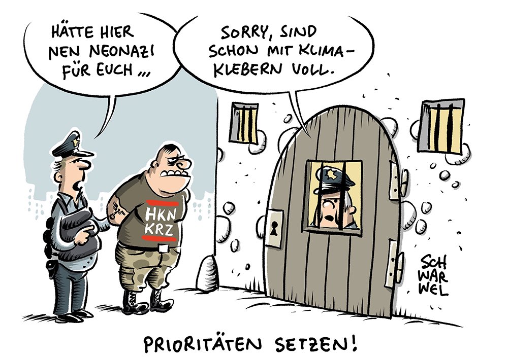 „Berliner Strafgerichte gegen „Letzte Generation“:
Acht Monate Haft ohne Bewährung für Klimaaktivistin“
#LetzteGeneration #klimakleber #rechtsextrem #schwarwel