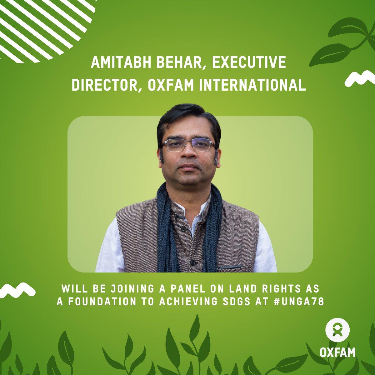 Today at #UNGA78: @AmitabhBehar, Executive Director, Oxfam International will be joining a panel on Land Rights as a Foundation to Achieving SDGs #UNGA #TheFutureisEqual