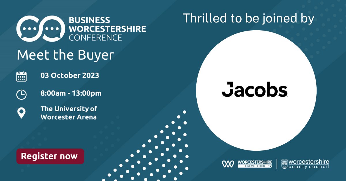 Jacobs, a global leader in construction and engineering will be joining us a the Business Worcestershire Conference! 

Register now to meet  key decision makers, learn about new opportunities &amp; gain insight into public sector procurement. 

👉 bit.ly/BusinessWorcCo…