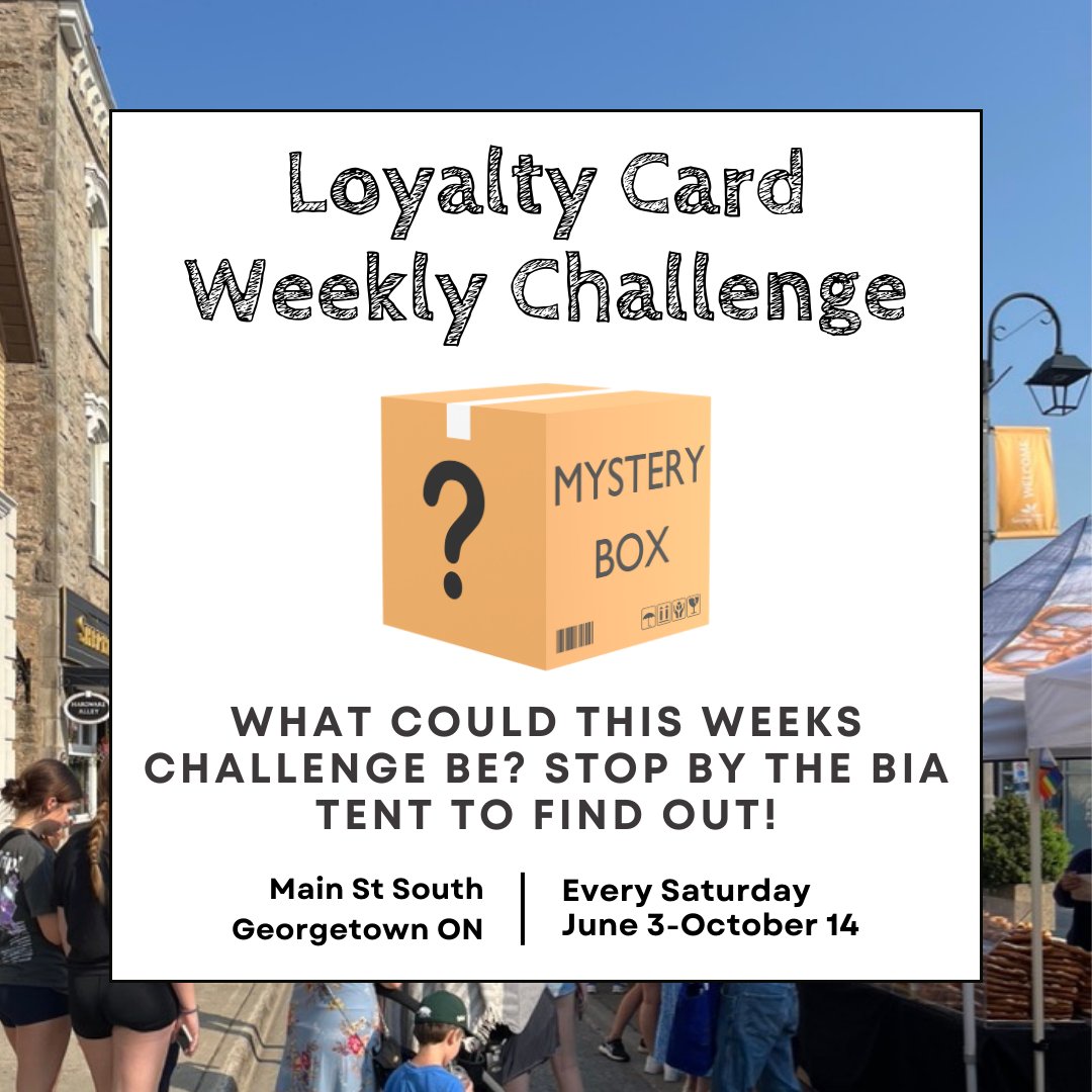 GeorgetownFM's tweet image. What could this week's loyalty card challenge be? Stop by the BIA tent in the Church St. parking lot to find out! #georgetownfarmersmarket #haltonhills