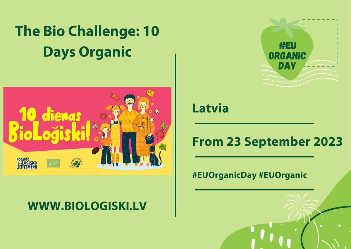 Tomorrow, #EUOrganicDay, the Association of Latvian Organic Agriculture <a href="/BioLogiski/">BioLogiski</a> launches the Bio Challenge for the 3rd year! For 10 days, selected applicants will visit organic farms and showcase their switch from conventional to organic food. 🤓👉 biologiski.lv/zinas/septembr…