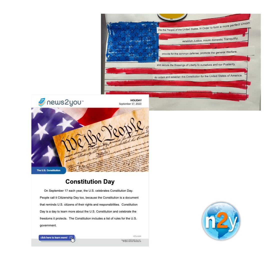 "#ConstitutionDay was in full effect with @n2yllc and learning the words to the Preamble. Made our United States Flag with words of the Preamble." - Thank you, @MrHarwellsClass for sharing how your class uses #news2you to celebrate holidays!