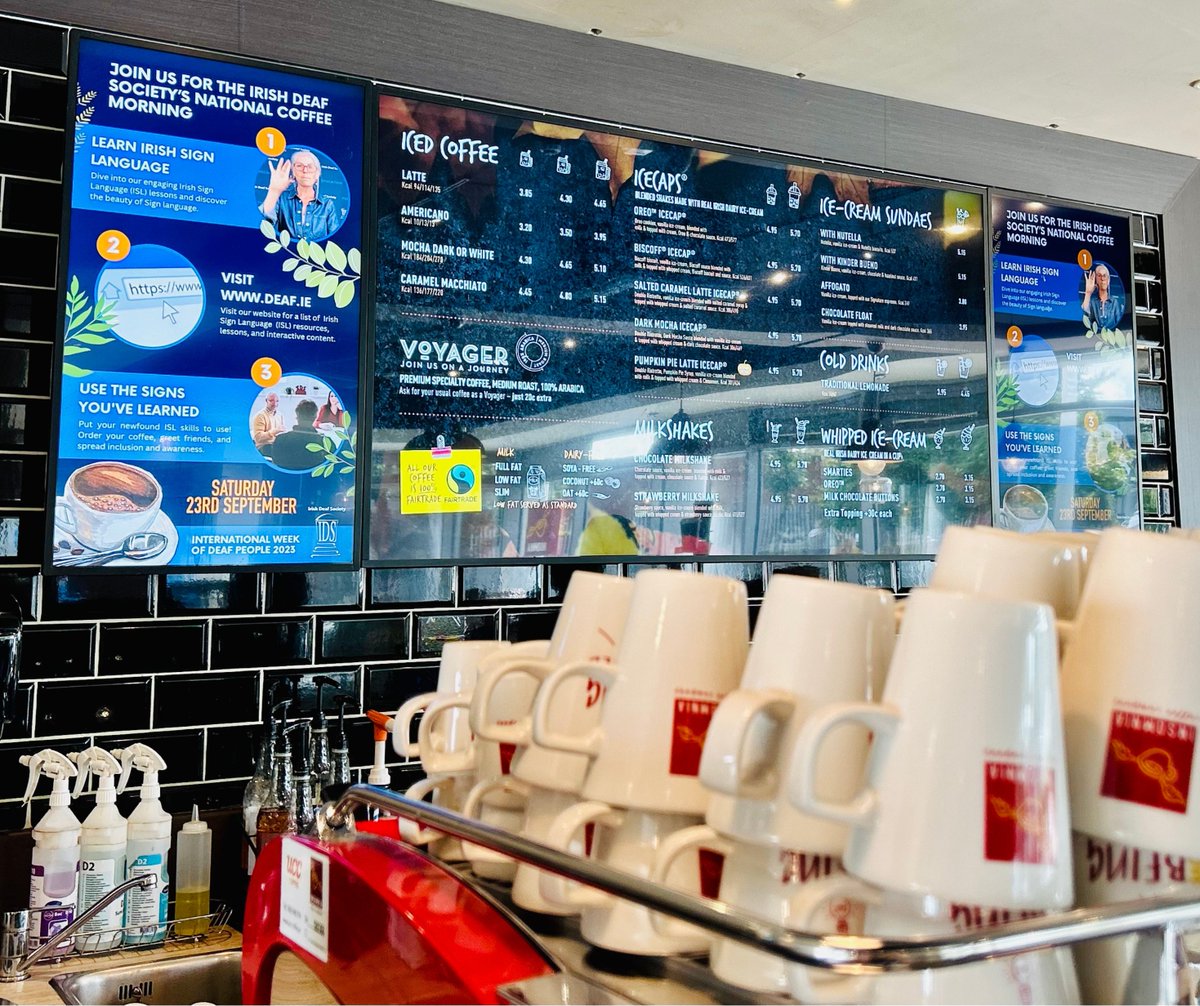 IrishDeafSoc's tweet image. Sat, Sept 23rd, International Day of Sign Languages! 🌍🤟

We've partnered with @_InsomniaCoffee Navan Road, Blanchardstown &amp;amp; Bettystown branches for the @IrishDeafSoc National Coffee Morning. ☕ Learn new signs and use them when ordering your coffee.

#IWDP23 #IDSL @WFDeaf_org