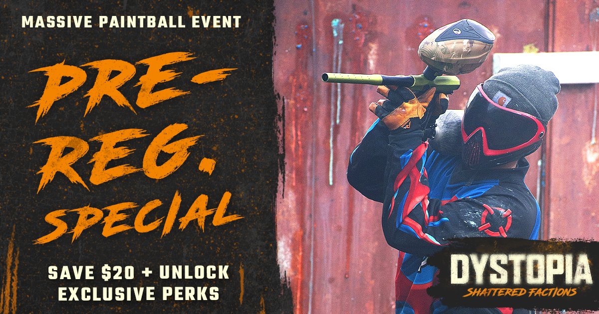 WRPaintball's tweet photo. Don't wait; sign up during Pre-Reg and save $20 on your admission ticket 👍Sign up online for Dystopia at https://t.co/6GGUhgIrLK

#WhiteRiverPaintball #Paintball #PaintballEvent #ScenarioEvent #AndersonIN https://t.co/THCROoE42n