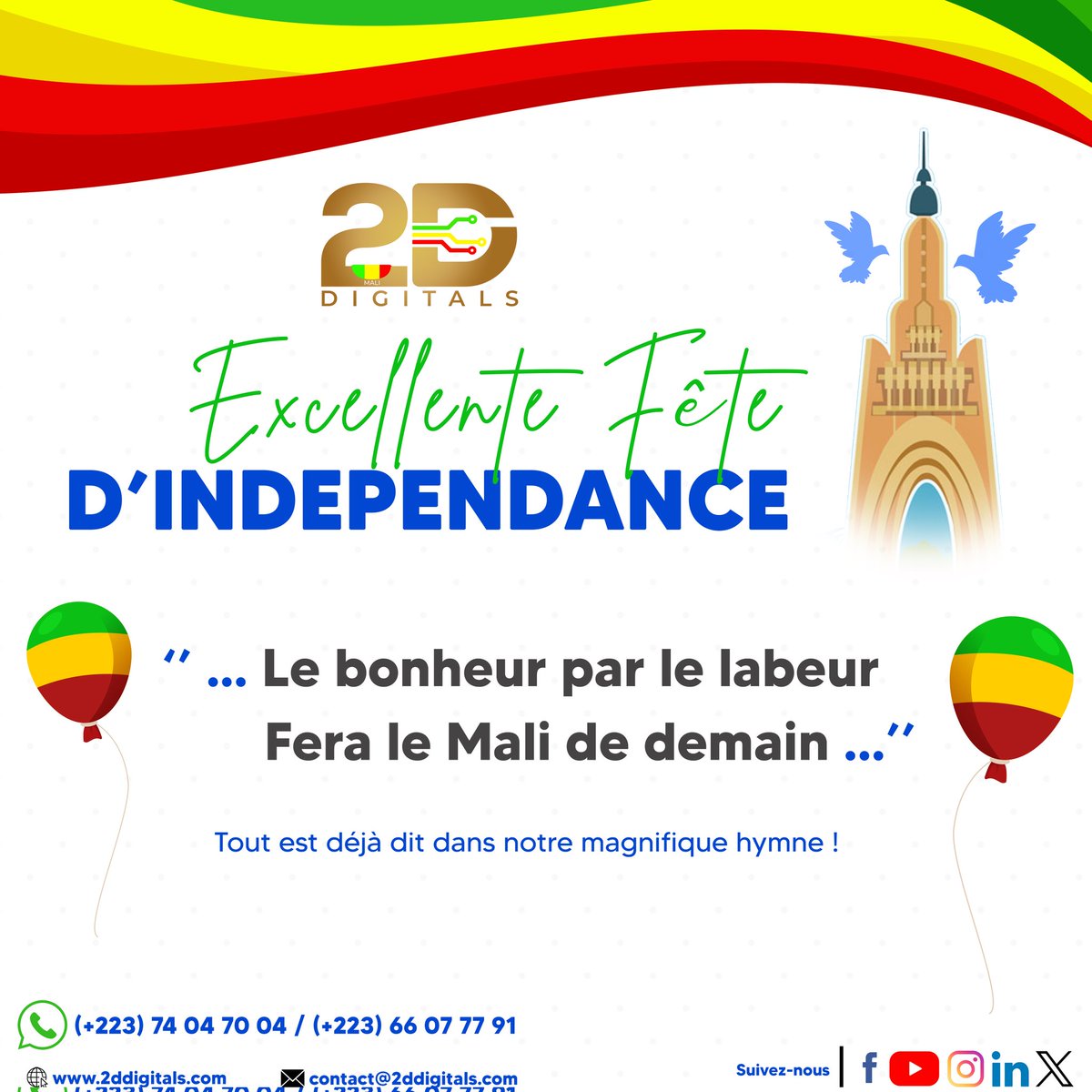 Notre pays est bourré de richesses et pleines d'opportunités de business mais il n'y a qu'à travers nous qu'il peut être fier de posséder tout ce qu'il regorge, alors pour cette journée d'indépendance, faisons un bon bilan et retroussons davantage nos manches