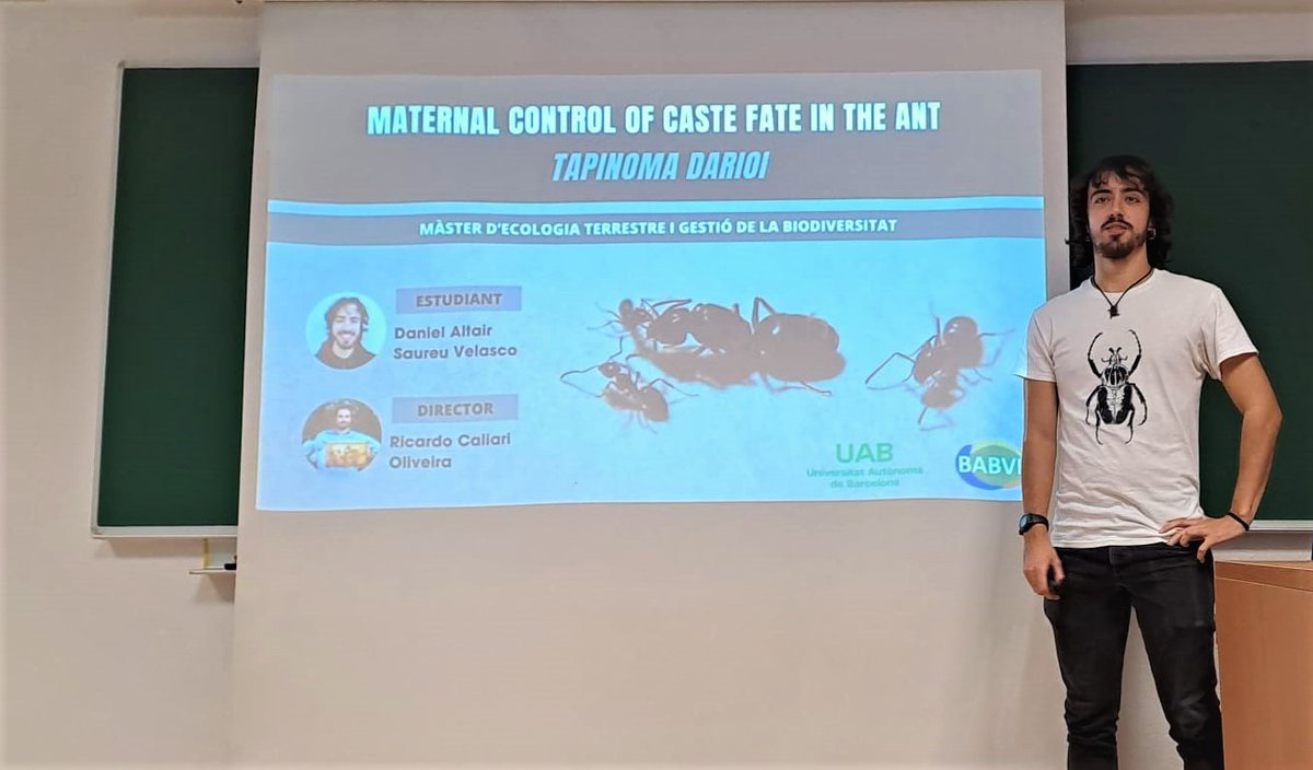 ri_caliari's tweet photo. Today, @DaniSaureu &amp; @myriapoda_s presented their master theses, studying maternal control of caste fate in ants and preadaptations to sociality in bees, at the MSc in Terrestrial Ecology and Biodiversity Management program from @Biociencies_UAB. Well done, guys!!🥳🐜🐝🥳 https://t.co/y3OdvrSrqs