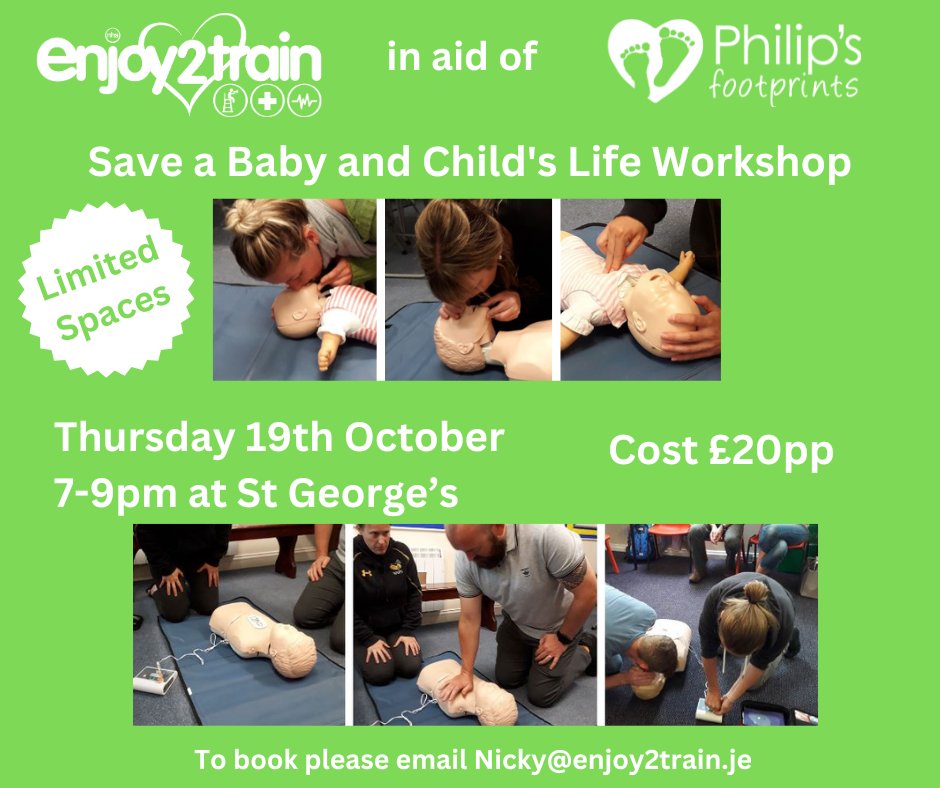 We cannot stress enough how important this skill is, the workshop covers child and baby CPR and choking sequences, febrile convulsions, meningitis and drowning prevention. Huge thanks to 🇯🇪 business Enjoy2train - email nicky@enjoy2train.je to book.