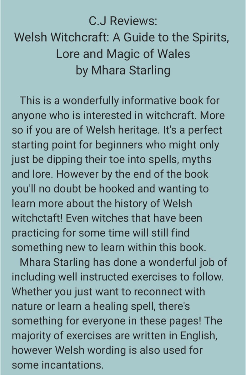 JustPanther's tweet photo. Some witchy goodness for this book review! Welsh Witchcraft by Mhara Starling is infused with wonderful magic tales and spells too of course! 

#Witchcraft #amreading https://t.co/aJmVXK7JcJ