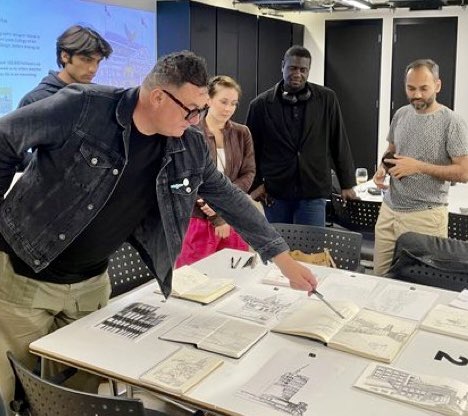 Great evening of sketching with <a href="/PHILDEAN1963/">Phil Dean</a>, the #ShoreditchSketcher at RIBA East London Architects’ rooftop event. Thanks again to all those who braved the weather &amp; <a href="/tatehindle/">TateHindle</a> for hosting! #ELAg <a href="/RIBA_London/">RIBA London</a>