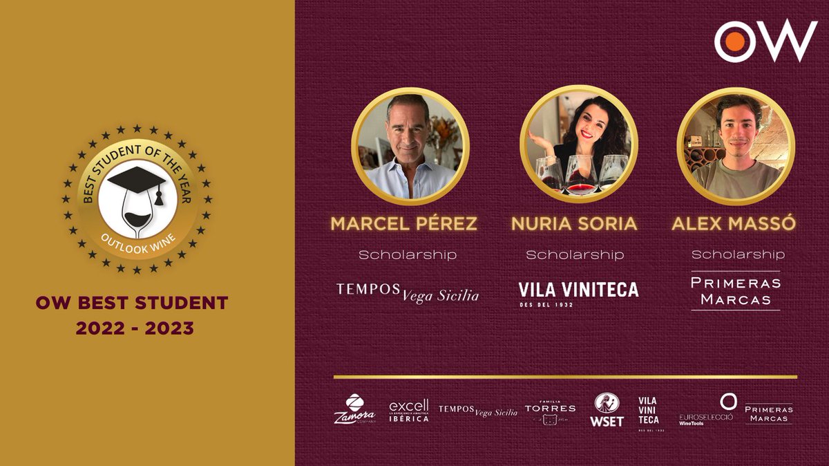 Es un orgullo y un honor presentaros a los tres alumnos más destacados de este año.
🔸MARCEL PÉREZ PAGO Scholarship @temposvegasicilia 
🔸ÁLEX-OCTAVIO MASSÓ BERNAL Scholarship @primerasmarcasoficial 
🔸NURIA SORIA NIETO Scholarship <a href="/vilaviniteca/">vilaviniteca</a> 
#¡ENHORABUENA!