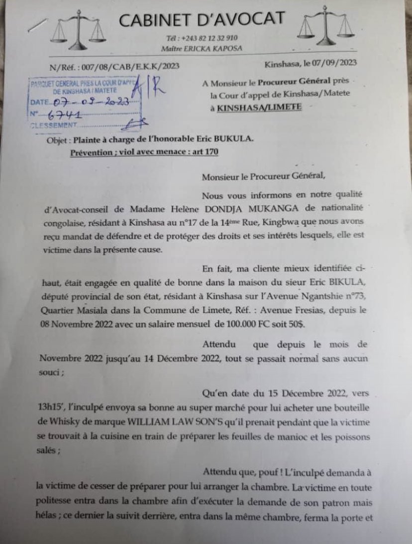 pepele_news's tweet photo. 🔴 INFO EN DIRECT- Le 1er suppléant du vice-gouverneur de #Kinshasa à l'assemblée provinciale, l'Honorable Erick #Bukula a vu ses immunités levées par le bureau Godé #Mpoyi car pousuivi en justice pour des actes d'agression sexuelle sur sa servante. #RDC @pepele_news https://t.co/ae12GX8Unl