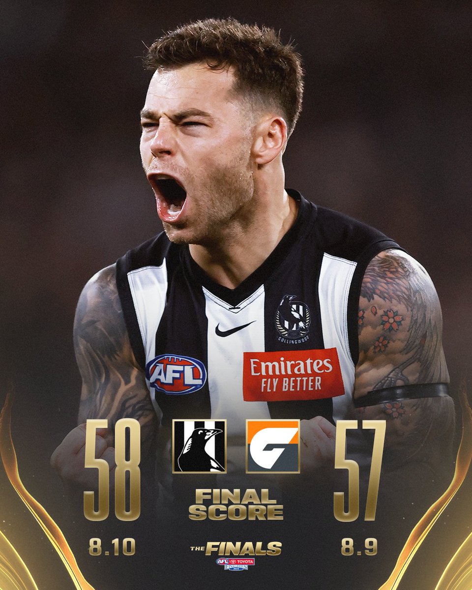 AFL's tweet image. THE PIES ARE INTO THE 2023 TOYOTA AFL GRAND FINAL!

#AFLFinals