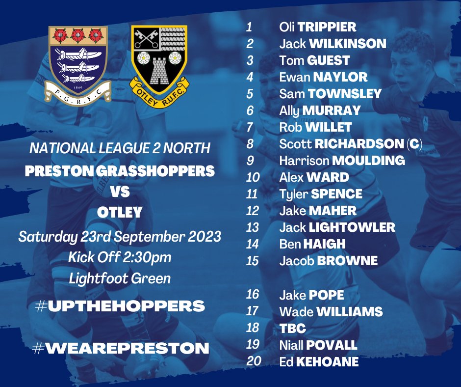 Otley visit Lightfoot Green tomorrow afternoon in National League 2 North. Here is the Hoppers side that has been named for the clash.

#UpTheHoppers #WeArePreston #Nat2N