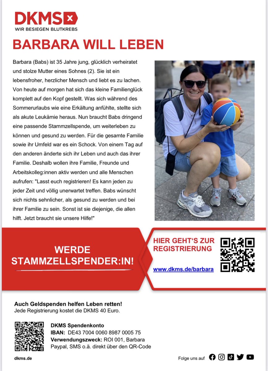 lvr_rckn's tweet image. Die Frau eines guten Freundes ist schwer erkrankt. Die Registrierung dauert nur wenige Minuten und kann am Ende Leben retten. #dkms

dkms.de/aktiv-werden/o…