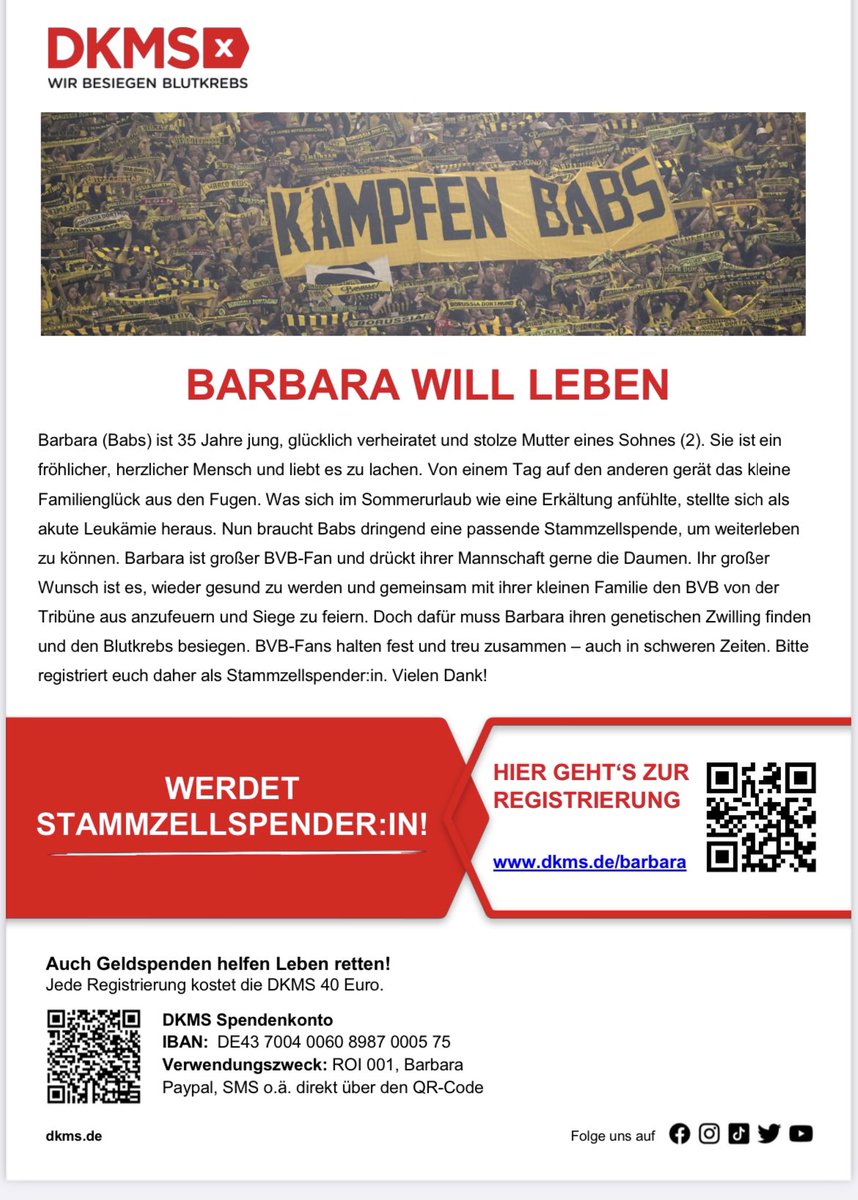 lvr_rckn's tweet image. Die Frau eines guten Freundes ist schwer erkrankt. Die Registrierung dauert nur wenige Minuten und kann am Ende Leben retten. #dkms

dkms.de/aktiv-werden/o…