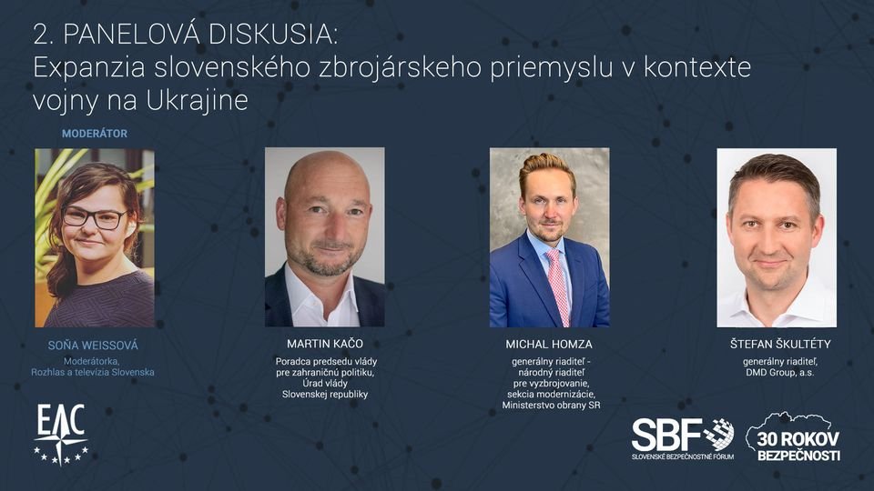 #SBF2023 2nd panel topic is the Expansion of the Slovak arms industry in the context of the war in Ukraine with speakers <a href="/MartinKaco/">Martin Kačo Ⓜ️</a> from the office of 🇸🇰 PM, <a href="/Michal__Homza/">Michal Homza</a> from <a href="/mosr_official/">Ministerstvo obrany SR 🇸🇰</a> and <a href="/SKultety2006/">Stefan SKultety</a> from DMD GROUP, A.S.
🗣️ moderator is Soňa Weissová from <a href="/rtvs/">RTVS</a>