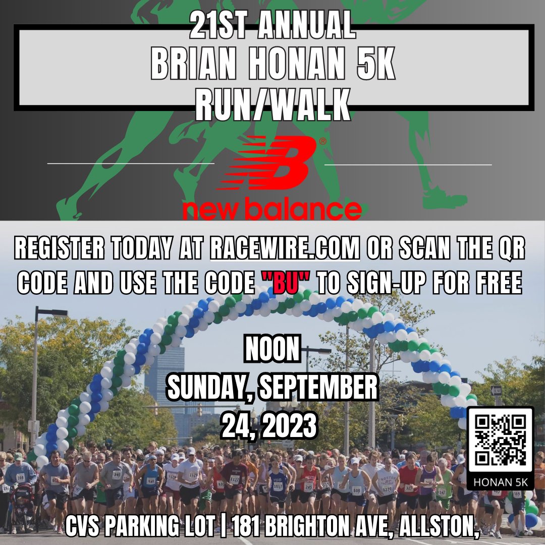 Boston University (@bu_tweets) on Twitter photo The 21st Annual <a href="/Brian_Honan5k/">Brian Honan 5K Road Race</a> Road Race returns this Sunday, September 24, at noon!
Terriers can run free using the sign-up code “BU”
Register today on Racewire ➡️ spr.ly/6012PCCdE The 21st Annual <a href="/Brian_Honan5k/">Brian Honan 5K Road Race</a> Road Race returns this Sunday, September 24, at noon!
Terriers can run free using the sign-up code “BU”
Register today on Racewire ➡️ spr.ly/6012PCCdE