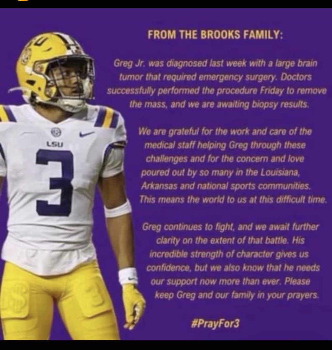 Please send out your Blessings and Prayers to ( @Gbrooks5_ ) for a speedy recovery from his operation!! Have known this young man since High School!! Been privileged to train him thru out his career!! One of the humblest and hardest working person I have been around!!🙏🏽❤️