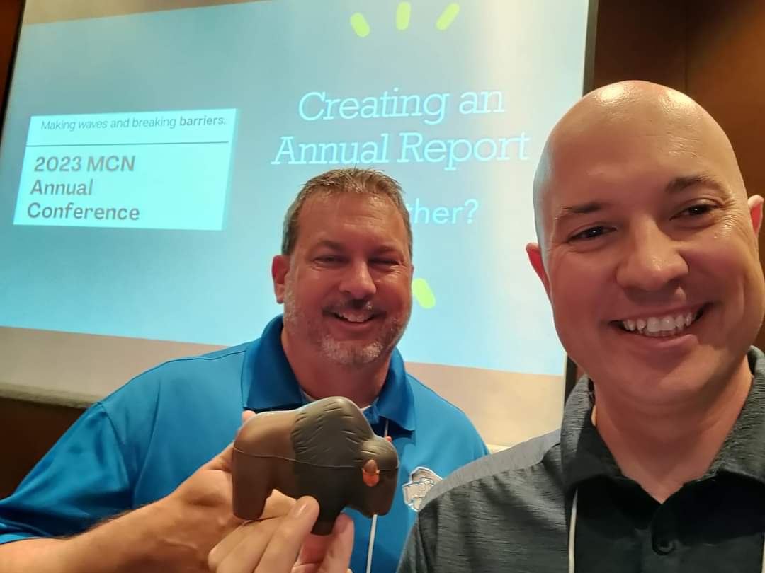 Yesterday our ED <a href="/domkorbel/">Dom Korbel</a> teamed up with <a href="/opendoormn/">The Open Door</a> ED Jason Viana to present at the <a href="/SmartNonprofits/">Minnesota Council of Nonprofits</a> Annual Conference. 

Just shy of 50 attendees joined them to talk about the role of an Annual/Impact Report for their organization. Guest appearance made by Bison!