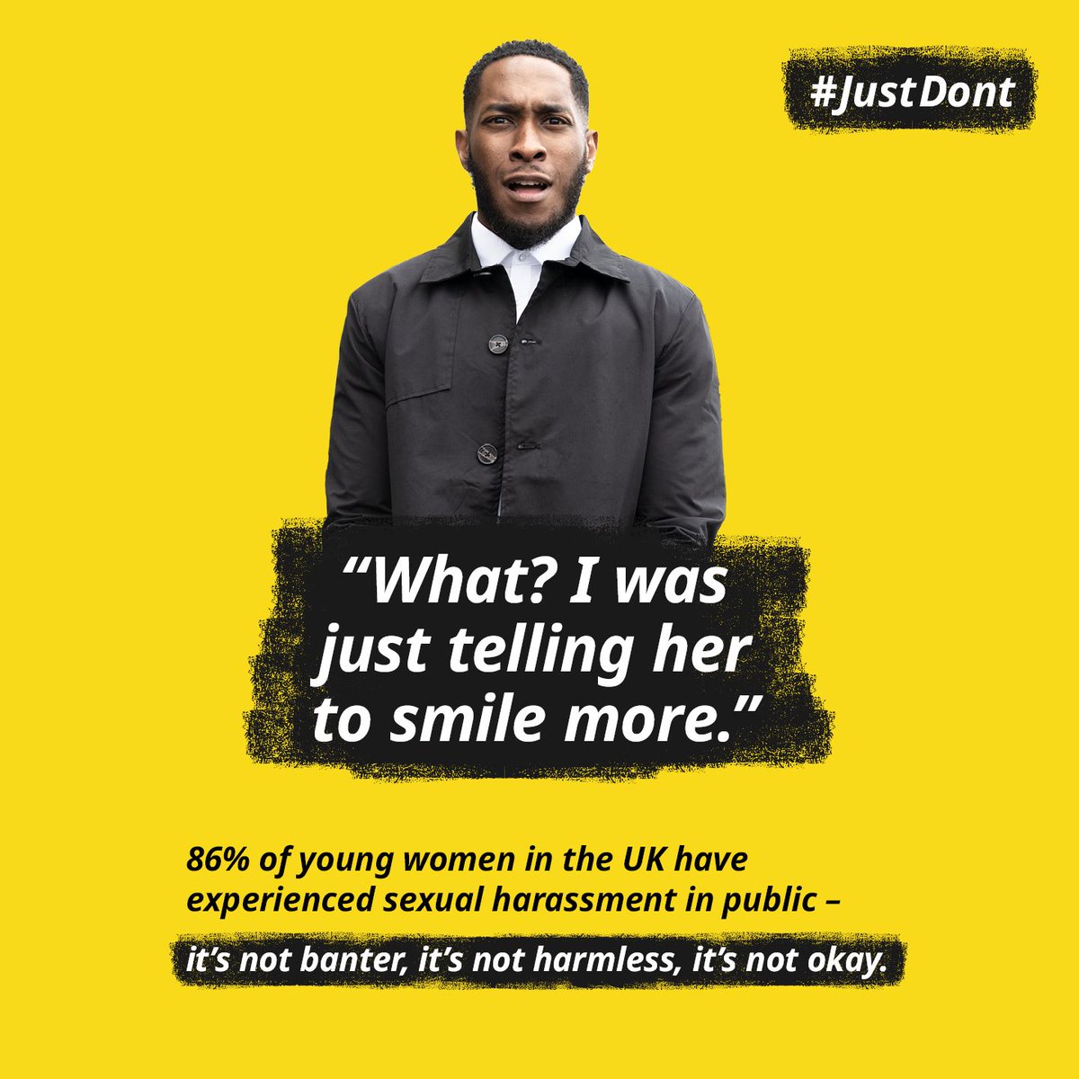 MenVSexism's tweet photo. "I’d have been at the police station weekly, or sometimes daily, if I’d reported every time I’ve been groped, followed etc." - a woman's testimony, part of the new #JustDont campaign. #Allmen visit👇 for more info

https://t.co/F8islDsD4M

@WestYorkshireCA @TracyBrabin https://t.co/cgyPEXjbuZ