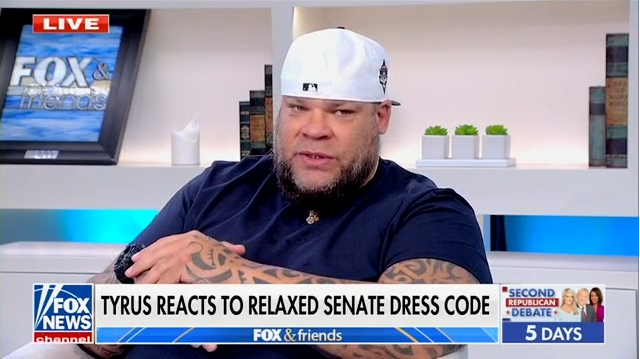 justinbaragona's tweet photo. Fox News brought this guy on this morning to blast the relaxed Senate dress code and demand that John Fetterman wear a suit and tie. https://t.co/7a4VrKwtxZ