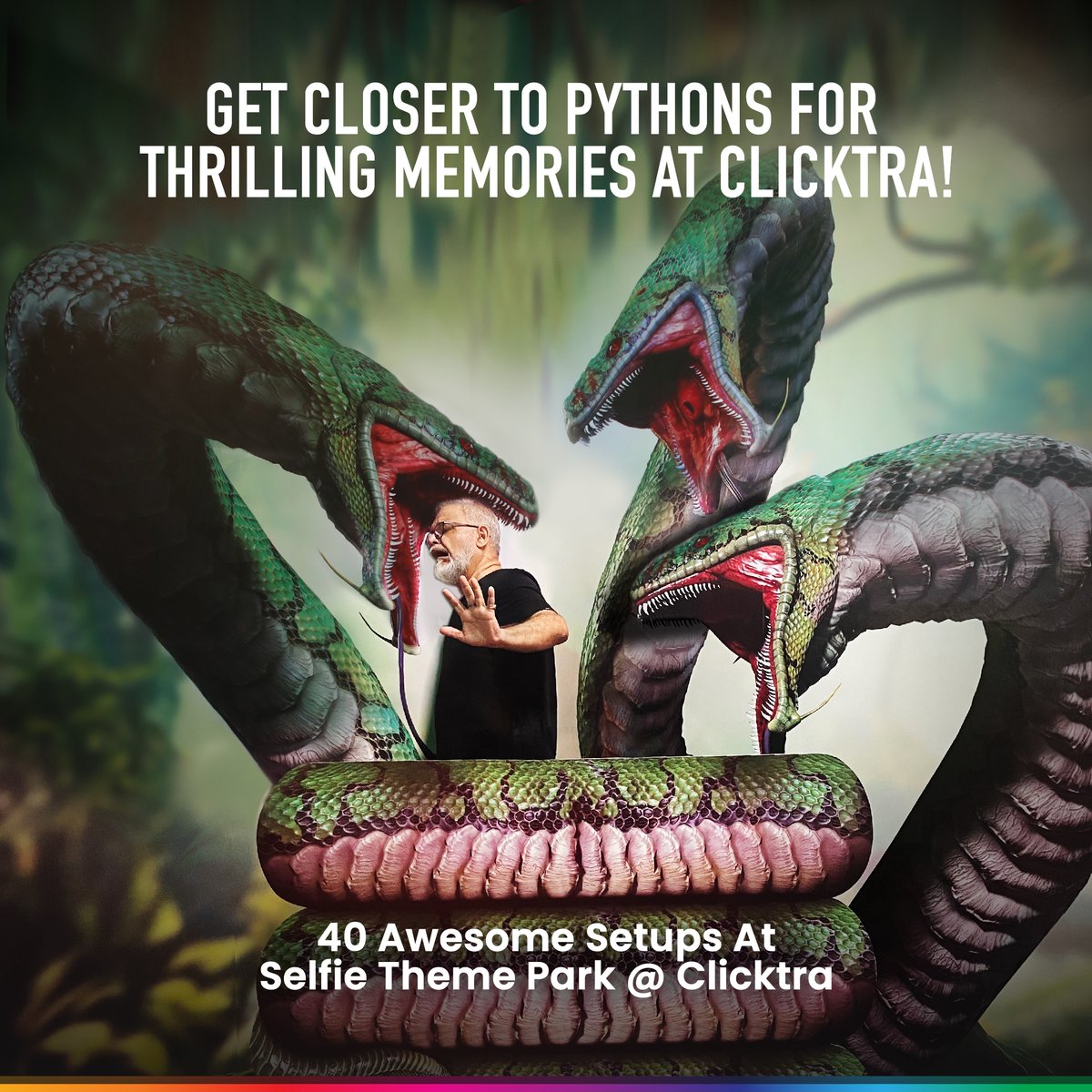 Clicktraindia's tweet photo. Capture jaw-dropping moments at our captivating Pythons Theme Park! 📸 Experience the perfect blend of thrills and fun as you snap unforgettable pictures on an epic selfie escapade!

#Clicktra #ClicktraIndia #FunAtClicktra #EntertainmentCenter #IndoreCity #IndoreExplore https://t.co/AtzEkxHFWR