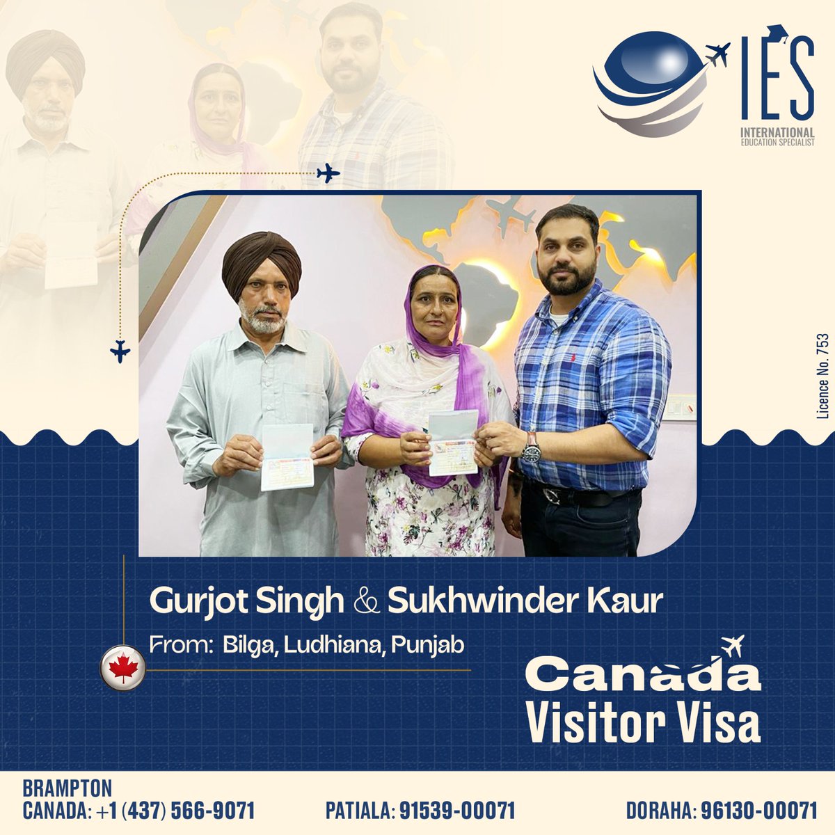 IesOverseas's tweet image. Our diligent clients, Gurjot singh and Sukhwinder kaur got their Canada visitor visas approved with our expert's guidance!✈🇨🇦

.
.
.
.
#IESOverseas #CanadaVisitorVisa #FlyAbroad #Canada #SettleInCanada #ImmigrationConsultants #VisitorVisaApproved #FamilyHappiness