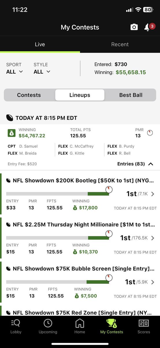 DFSR Users crush NFL!

Thursday night was a great one for longtime member Adam Hansell

Get in on this. Free Trial 
dailyfantasysportsrankings.com/sales-page/